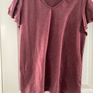 Casual V-Neck Short Sleeve Tee - Burgundy